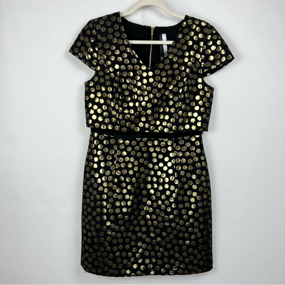 Kensie Gold & Black Polka Dot Party Dress Size M